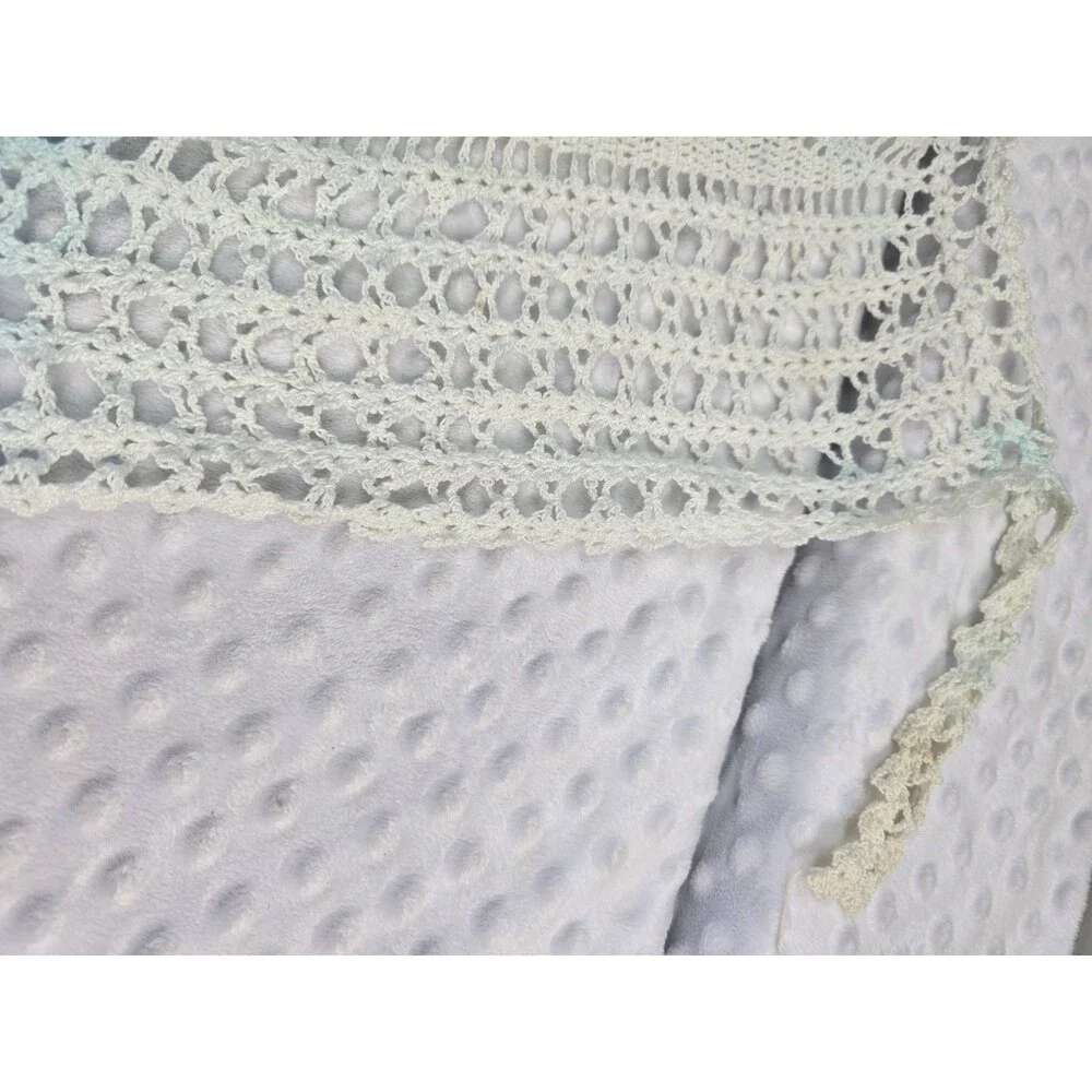 Vintage 1950's Hand Crocheted Hostess Half Apron White Aqua Pink Colorway Bleed